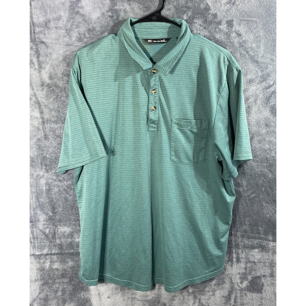 Travis Mathew Polo Shirt Men XL Green Stripe Knit Performance Golf Tennis Active
